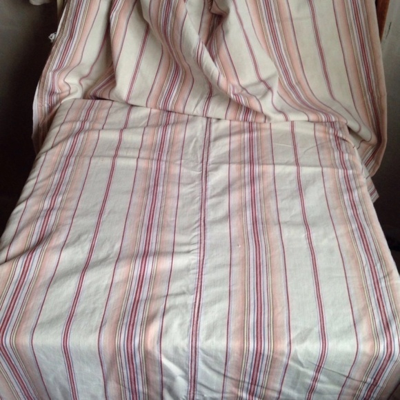 VINTAGE 1920s French Farmhouse Ticking Pink & Red Panel Antique Fabric, 72"x 83" - Picture 2 of 5